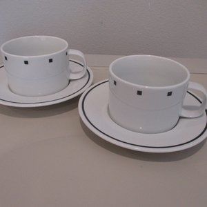 2 Sasaki Metropolis Black Cups/Saucers Fine China Like New